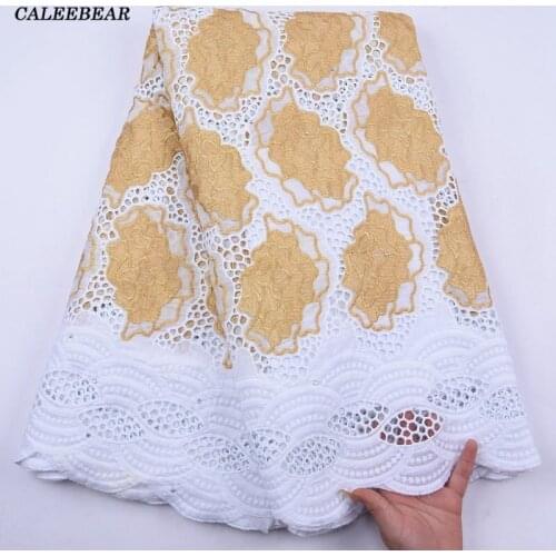 Latest White And Gold Cotton 2020 African Lace Fabric High Quality Swiss Voile Dry Lace In Switzerland For Nigerian Dress S2077