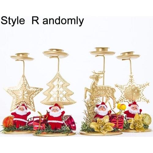 Christmas Candle Holder Desktop Ornaments Xmas Gift Iron Candlesticks Decor Pillar For Merry Christmas Home Crafts