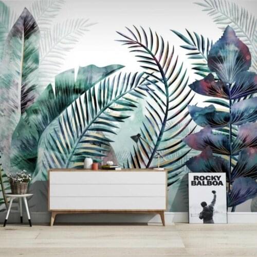 Hand Painted Watercolor Tropical Plants Leaves Background Wall Mural Wallpapers for Living Room Walls 3D