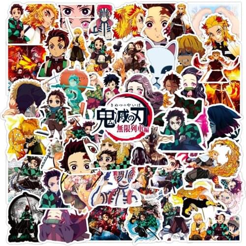 50Pcs Demon Slayer Kimetsu No Yaiba Mugen Ressha Hen Anime Stickers Skateboard Fridge Guitar Laptop Classic Cartoon Kids Sticker