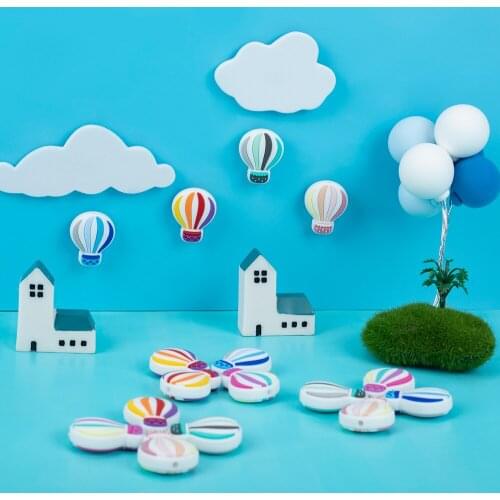 Sunrony 10pcs New Cartoon Hot Air Balloon Baby Rodent BPA Food Free Silicone Teething Nursing Pacifier Silicone Beads