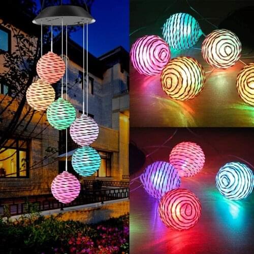 Color Changing Solar Pink Ball Wind Chime Light Solar Wind Mobile Outdoor Waterproof Solar Garden Light For Patio Yard Decor