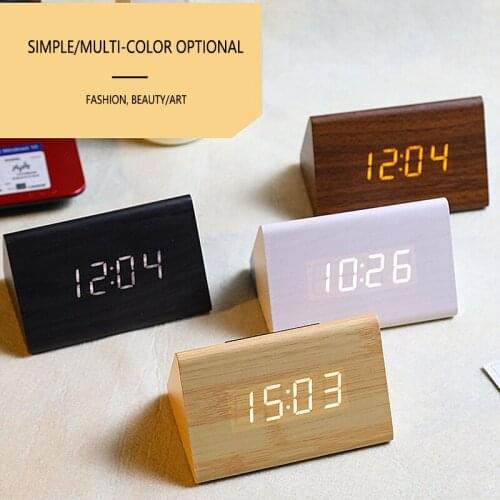 Creative Electronic Clock LED Time Temperature Digital Wooden Home Alarm Clock Voice Control Table Clock Decoration Будильник
