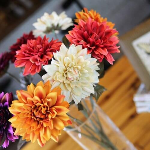 60CM Dahlia Branch With Fake Leaves Retro Artificial Flowers House Decor Photography Living Room Decoration Flore