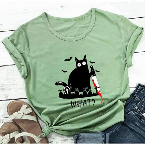 Funny Black Cat Colored Print Shirt New Arrival 100%Cotton Funny T Shirt Halloween Party Tees Cat Mom Halloween Gift Autumn Tops