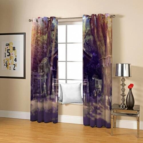 Custom 3D Photo Curtain Forest Green Landscape houses Decor Modern Living Room Bedroom Half-Blackout Drapes Sets