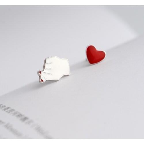 925 sterling silver asymmetric Heart Stud Earrings for Women Elegant Wedding Jewelry pendientes mujer moda 2019 Brincos