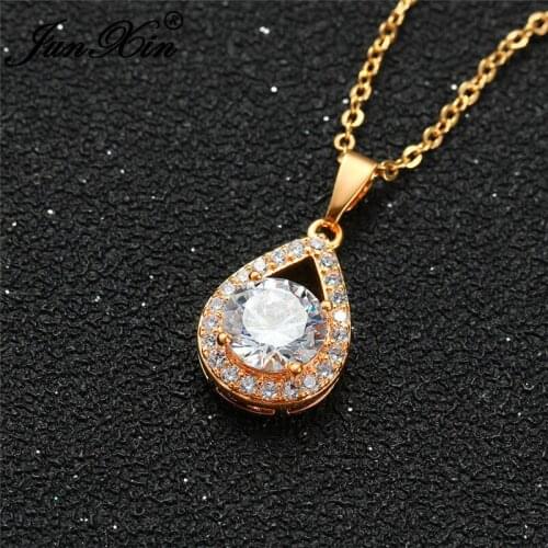 Female Crystal Water Drop Pendant Clavicle Necklace White Zircon Stone Necklaces For Women Rose Gold Silver Color Wedding Choker