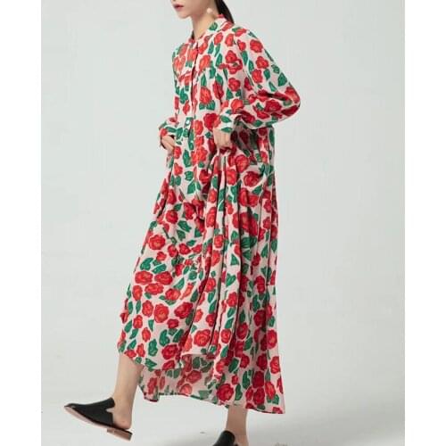 SuperAen French Retro Floral Print 2021 Autumn New Full Slim A-LINE Ankle-Length Casual Woman Dresses