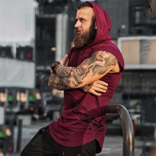 Fitness Training Vest Hooded Sleeveless Sweater Running Sports Hoodie Plus Size Pure Cotton Slim Waistcoat Sweat Vest Workout