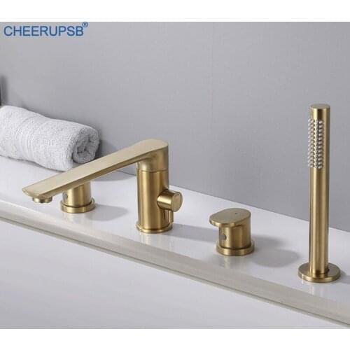 Gold Bathtub Faucet Triple Handle Deck Mount Bath Tap Luxury Black Brass Shower Faucets Modern 3 Ways Shower Bath Torneiras Taps