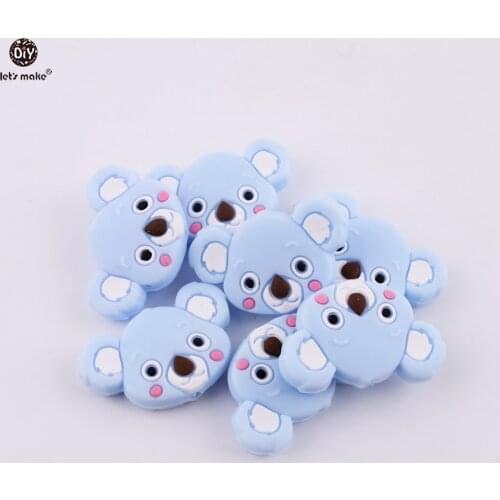 Lets Make Candy Blue 5pcs Mini Koala Cartoon Silicone Animals Teether Chew Beads Teething Nursing Accessories Baby Teether