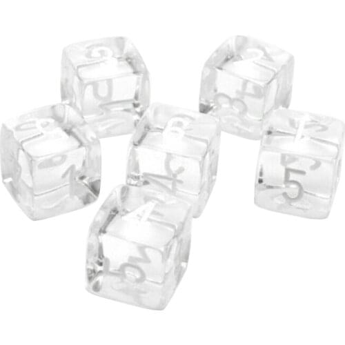 6 Pcs 6 Sided DIY Game Printing Engraving Kid Educational Toys Digital Number Acrylic Transparent Dice For Party Family