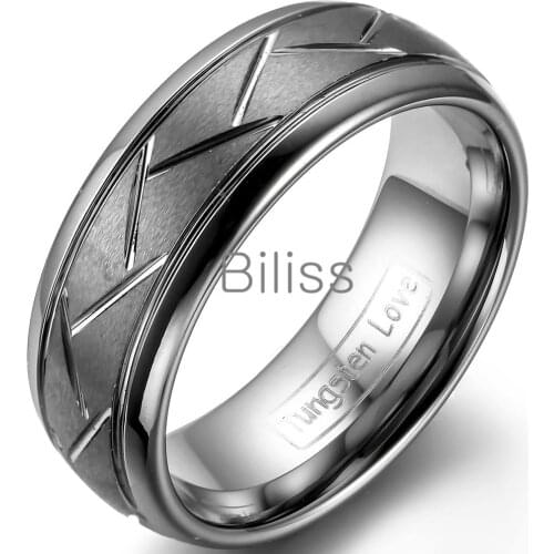 8mm Top quality Gray Brushed Finish Tungsten Ring Diagonal Grooves Men Ring Engagement rings For Mens anelli uomo