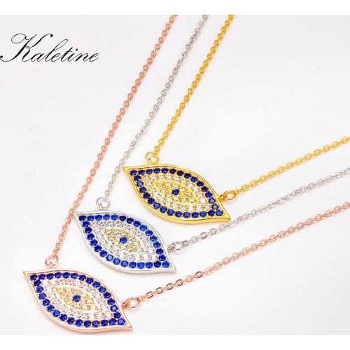 Kaletine 925 Sterling Silver White Crystals CZ Womens Evil Eye Hamsa Pendant Necklace Women Turkish Jewelry Handmade KLTN002