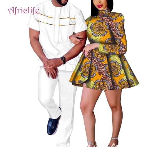 African Couple Matching Clothes Outfit For Tradition Wedding Dashiki Print Dress For Lovers Mens Suit And Womens Skirt WYQ772