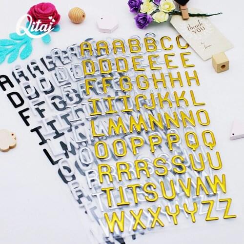 Alphabet Letter Numbers Puffy Sticker QITAI 4 sheets 24Cm*12Cm Silver/Gold /black/white Decorative for DIY Scrapbooking PS002