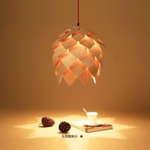 American Retro Pinecone Led Pendant Lamp Wood art light fixture LED lamp E27 AC85-265V DIY IQ Elements Puzzle For indoor light