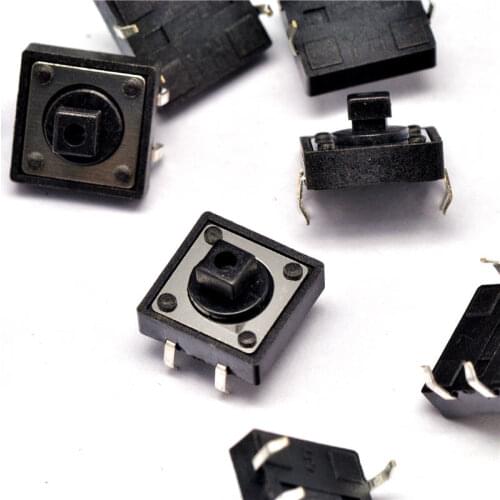 Free shipping 100PCS 12*12*7.3MM Touch switch vertical 4 feet imported shrapnel / black square head
