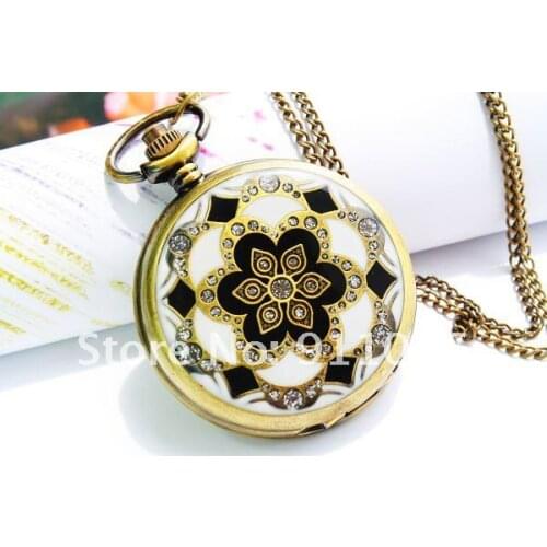 Free shipping Pocket watch necklace,palace flower ,diamond watch necklace,, sweater chain,Gift Watch 50pcs/lot Hot Sale