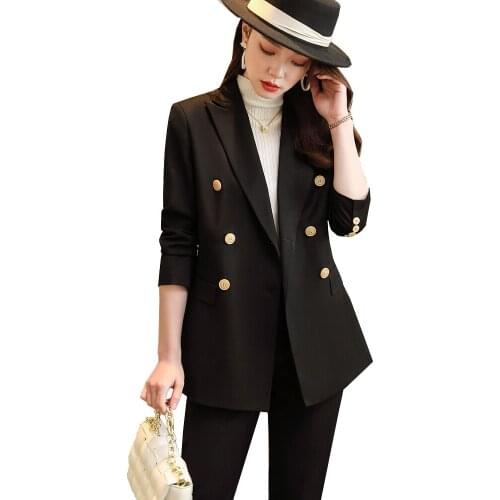 High Quality Blazer Jacket and Trousers Office Ladies Pant Suit Formal Women Blue Red Black 2 Piece Set For Business Career Work