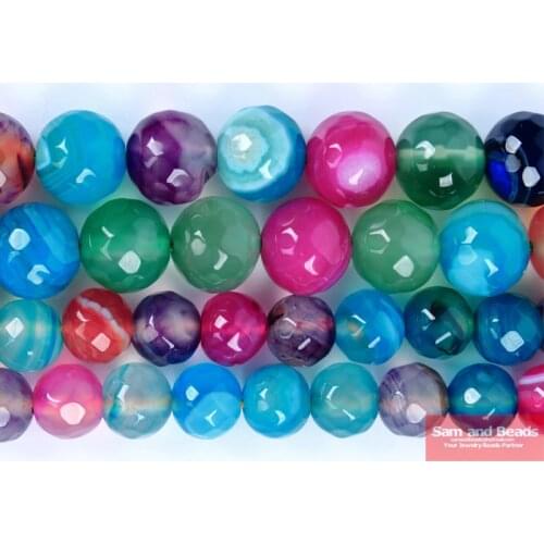 Natural Stone Faceted Mixed Colour Stripe Agates Beads 4.6,8,10,12mm pick size for jewelry making PSB04