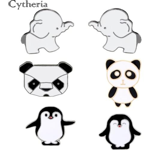 Black white Enamel Pin Panda Elephant Penguin metal pins and broches women basic badge for bag hat gift dress anime lovely Anima