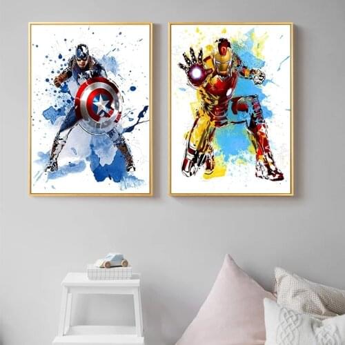 Marvel Decorative Painting Posters Superhero Avengers Iron Man Spider-Man Canvas Print Painting Kids Bedroom Decor