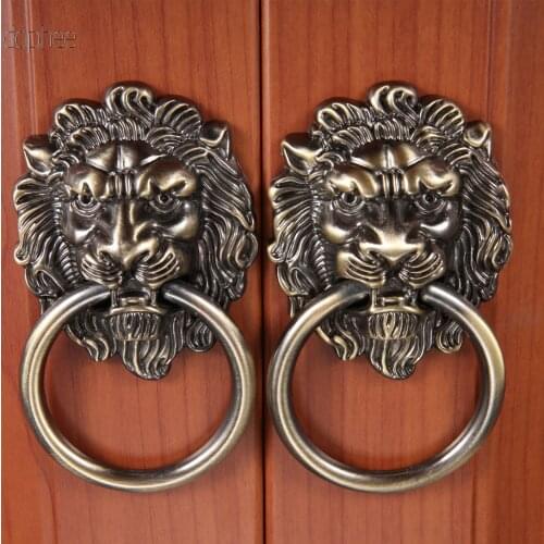 Dophee 1pc 100MM*155MM Furniture Handles Lion Head Shape Single Hole Wardrobe Drawer Door Pull Retro Decoration With Screw