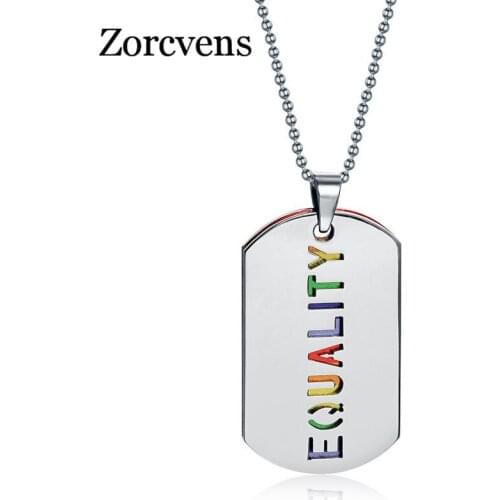 Modyle Double Layer Necklace Pendant Stainless Steel Equality Rainbow Women Party Jewelry Free Chain