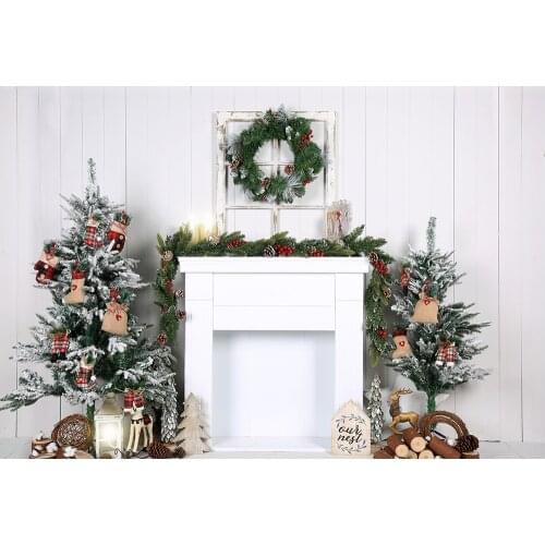 HUAYI Photography Backdrop Christmas Tree Fireplace Xmas Family Holiday Photo Booth Background Studio Customize PhotocallsW-4372