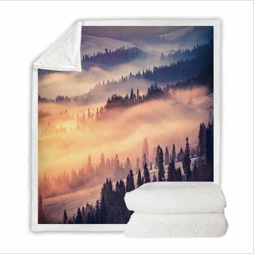 HELENGILI Foggy mountain forest Sherpa Blanket Floral Bedspread Velvet Plush Soft Comfortable Home Camping Aircraft Blanket