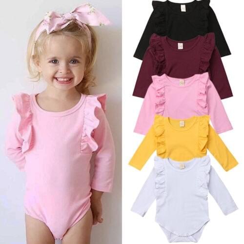 Newborn Infant Baby Girl Ruffle Cotton Romper Bodysuit Jumpsuit Outfits Clothes