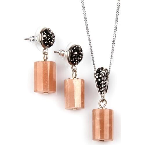 Alibaba Natural Sun Stone Natural Stone Necklace-Earrings Set