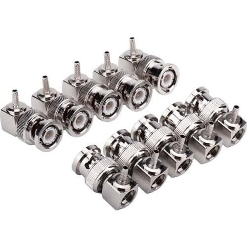 Sindax BNC male right angle crimp BNC connectors for RG174 LMR100 RG316 RF connector CCTV 10PCS