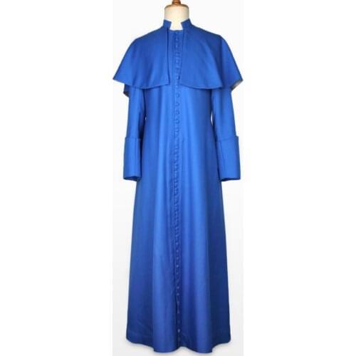 Cosplaydiy Baspoke Hereford Cathedral Cassock Cosplay Costume Adult Blue Medieval Clergy Robe Cassock L320