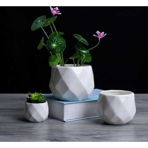 Creative Ceramic White Geometric Flowerpot Simple Succulent Plant Container Green Planters Small Bonsai Pots Home Decoration