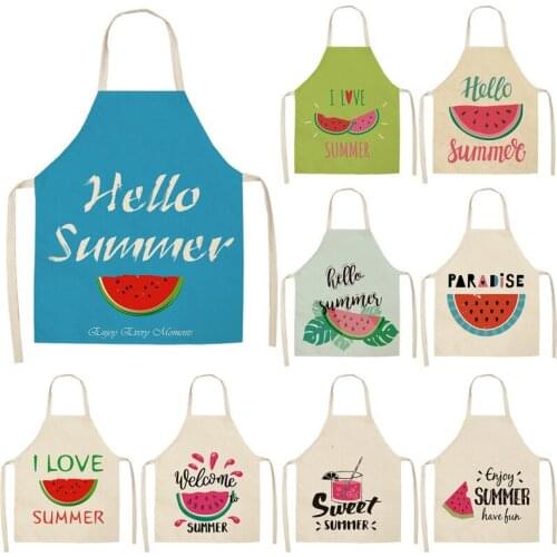 1Pcs Watermelon Letter Printed Kitchen Aprons 53*65cm Unisex Home Cooking Baking Shop Cotton Linen Cleaning Bibs WQL0004