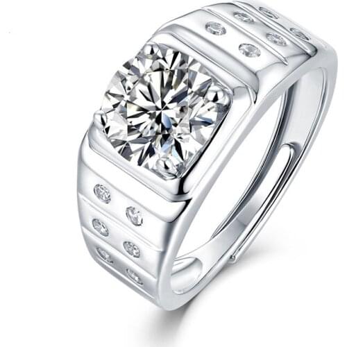 Liuliu Dashun Adjustable Opening MenS Moissanite Ring 2ct Wedding Party Anniversary Personality Fashion 925 Silver Jewelry