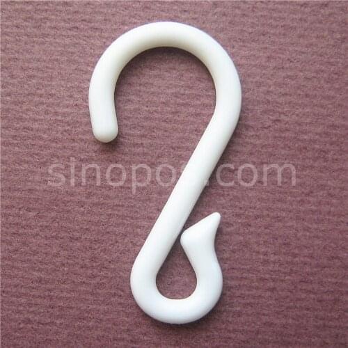 Merchandising Strip Plastic S Shaped Hanger 48mm, retail POS display crimped S-hook, rack pegboard secured pinched hook double-C