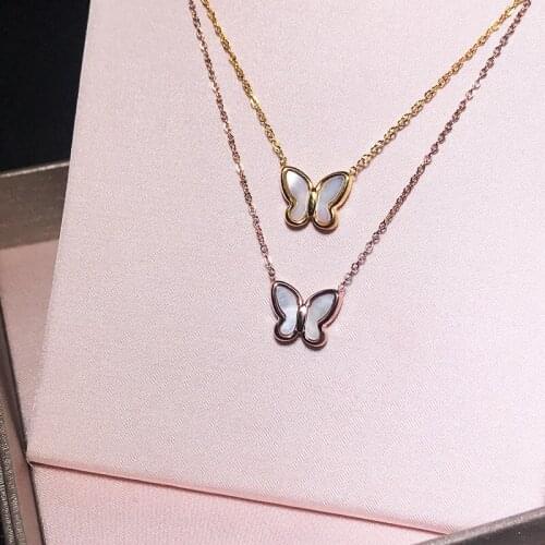 YUN RUO Fashion Shell Butterfly Pendant Necklace Rose Gold Color Titanium Steel Jewelry Woman Gift Never Fade Drop Shipping