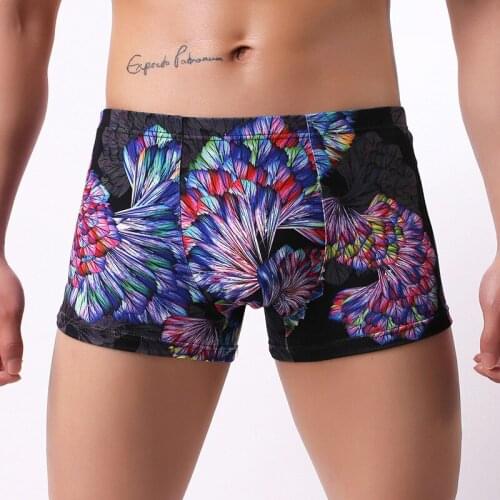 Sexy Men Underwear Boxer Shorts Printed Ice Silk Low Waist Panties For Man U Convex Pouch Underpants Cueca calzoncillos M-XXL
