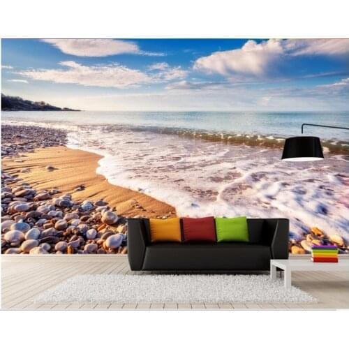 Custom photo 3d room wallpaper on a wall The beachs Surf cobbles living room home decor 3d wall murals wallpaper for walls 3 d