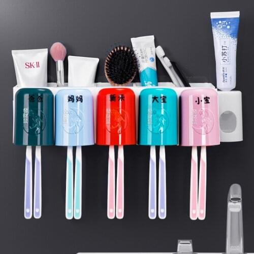 Wall-mounted Toothbrush Holders Punch-Free Automatic Toothpaste Designer Plastic Home Bathroom Accessories Hanging Organizer