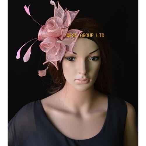 NEW 12 colours Blush pink Small Sinamay Faciantor Hat with feathers for Wedding,Kentucky Derby,Melbourne Cup,Ascot Races