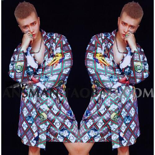 Nightclub bar singer male dance clothes European and American muscle men hip-hop kimono jacket performance clothes carnival part