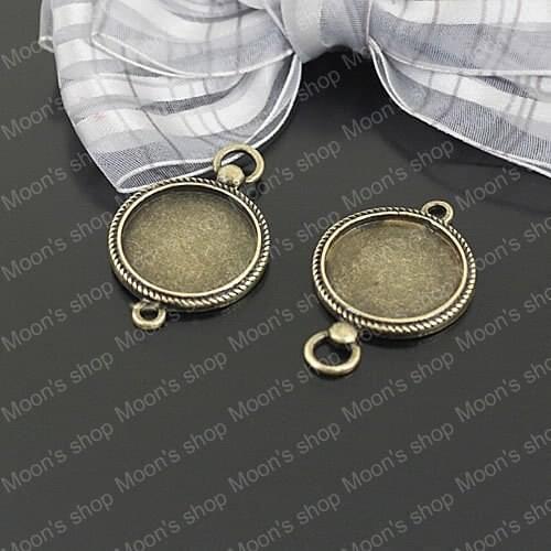 Wholesale Outer 37*24mm Inner Diameter 20mm Antique Bronze Round 2 Holes Alloy Cameo Settings Pendants Base 10pcs(JM1575)