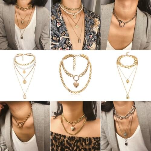 Vintage Coin Necklace 2021 Sweater Chain Choker Necklaces for Women Multi-layer Chains Pearl Necklace Jewelry Wholesale Collares