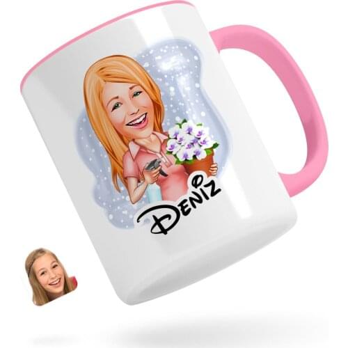 Personalized Housewife Caricature Of Pink Mug Bardak-2