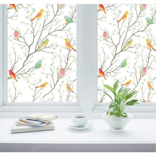 Custom size white bird tree pattern electrostatic window film living room bedroom bathroom UV privacy glass film